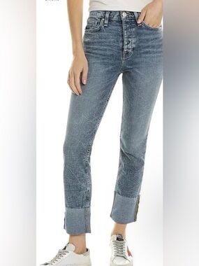 HUDSON Holly High Rise Straight Ankle Jeans Mineral Wash Acid Wash Frayed Hem 31